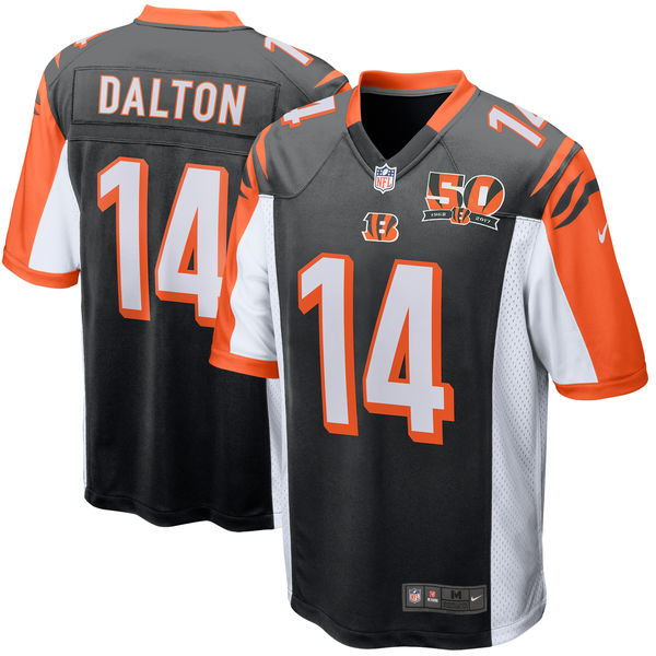 Men's Cincinnati Bengals Andy Dalton Nike Black 50th Anniversary Patch Game Jersey