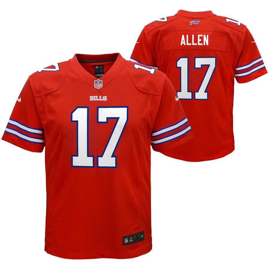 Youth Buffalo Bills Josh Allen Nike Red Color Rush Player Game Jersey