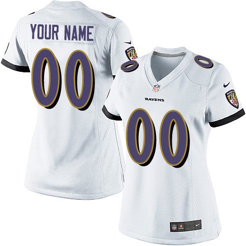 Women's Elite Nike Jersey White Road - Customized NFL Baltimore Ravens