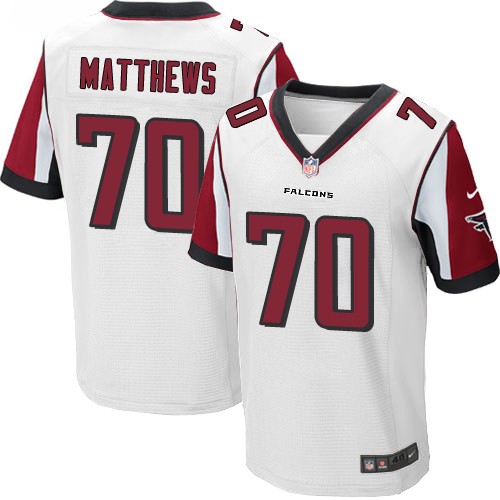 Men's Elite Jake Matthews Nike Jersey White Road - #70 NFL Atlanta Falcons
