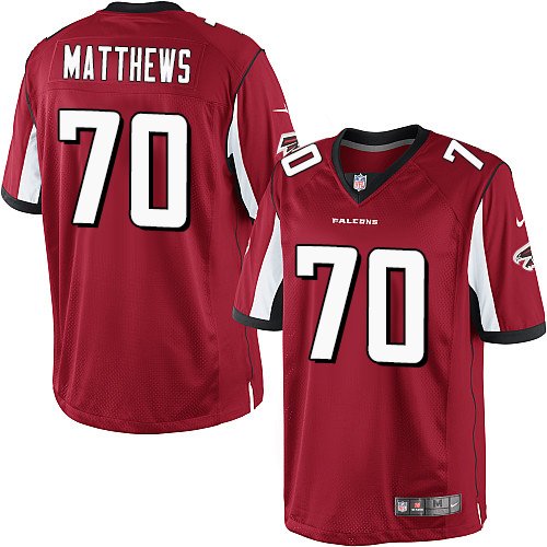 Youth Elite Jake Matthews Nike Jersey Red Home - #70 NFL Atlanta Falcons