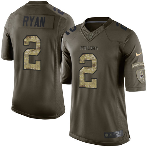 Men's Limited Matt Ryan Nike Jersey Green - #2 Salute to Service NFL Atlanta Falcons