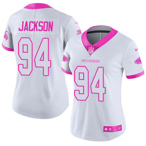 Women's Limited Tyson Jackson Nike Jersey White/Pink - #94 Rush Fashion NFL Atlanta Falcons