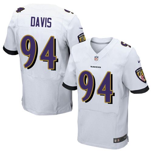 Men's Elite Carl Davis Nike Jersey White Road - #94 NFL Baltimore Ravens