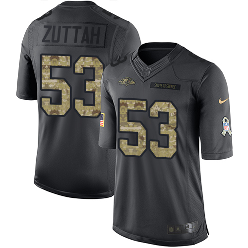 Men's Limited Jeremy Zuttah Nike Jersey Black - #53 2016 Salute to Service NFL Baltimore Ravens
