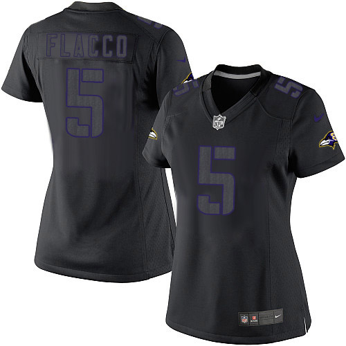 Women's Limited Joe Flacco Nike Jersey Black - #5 Impact NFL Baltimore Ravens