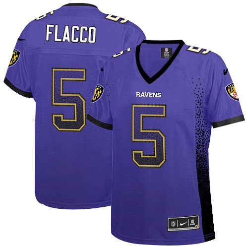 Women's Elite Joe Flacco Nike Jersey Purple - #5 Drift Fashion NFL Baltimore Ravens