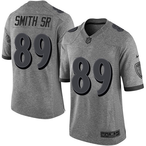 Men's Limited Steve Smith Sr Nike Jersey Gray - #89 Gridiron NFL Baltimore Ravens