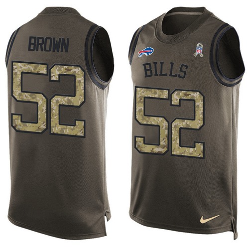Men's Limited Preston Brown Nike Jersey Green - #52 Salute to Service Tank Top NFL Buffalo Bills