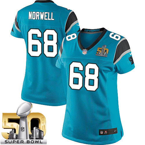 Women's Elite Andrew Norwell Super Bowl L Nike Jersey Blue Alternate - #68 NFL Carolina Panthers