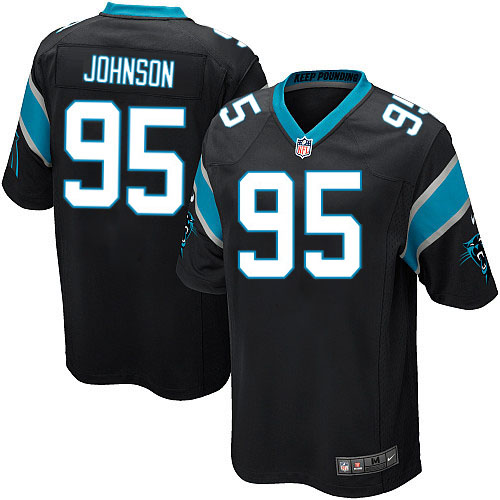 Youth Elite Charles Johnson Nike Jersey Black Home - #95 NFL Carolina Panthers