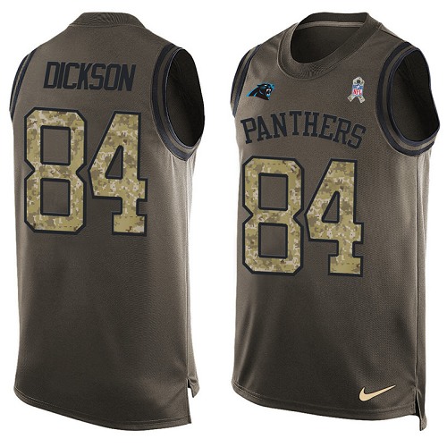Men's Limited Ed Dickson Nike Jersey Green - #84 Salute to Service Tank Top NFL Carolina Panthers