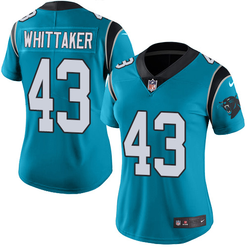 Women's Limited Fozzy Whittaker Nike Jersey Blue - #43 Rush NFL Carolina Panthers