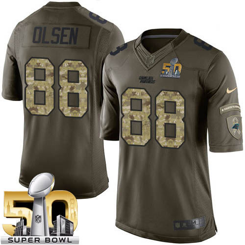 Men's Limited Greg Olsen Super Bowl L Nike Jersey Green - #88 Salute to Service NFL Carolina Panthers