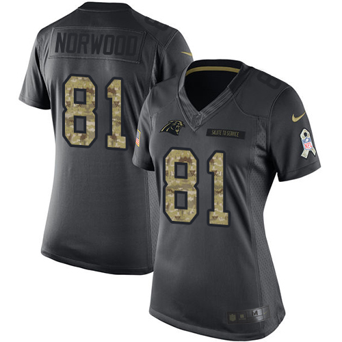 Women's Limited Kevin Norwood Nike Jersey Black - #81 2016 Salute to Service NFL Carolina Panthers