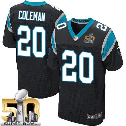 Men's Elite Kurt Coleman Super Bowl L Nike Jersey Black Home - #20 NFL Carolina Panthers