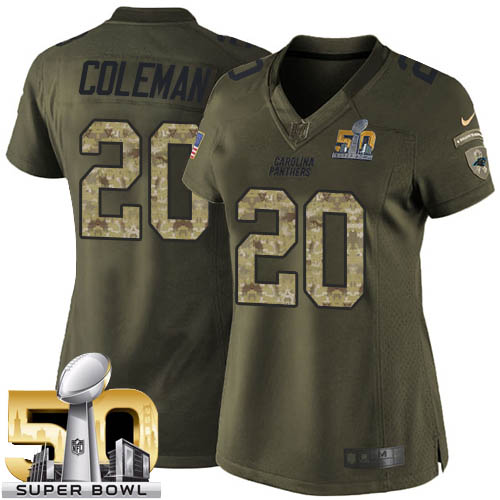 Women's Elite Kurt Coleman Super Bowl L Nike Jersey Green - #20 Salute to Service NFL Carolina Panthers