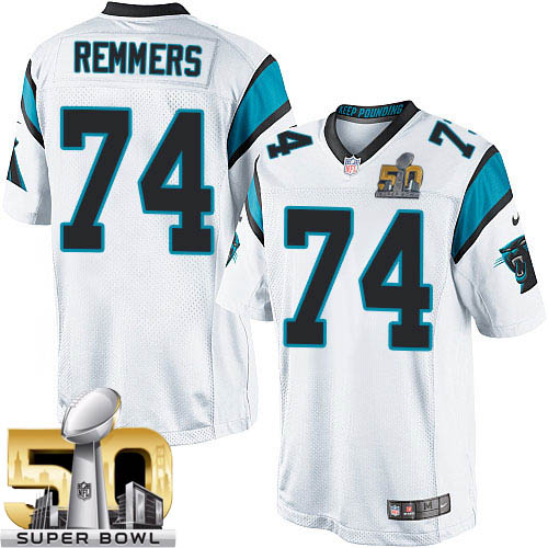 Men's Limited Mike Remmers Super Bowl L Nike Jersey White Road - #74 NFL Carolina Panthers