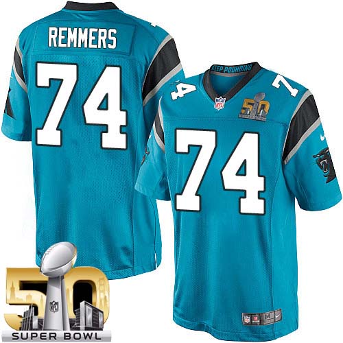 Youth Elite Mike Remmers Super Bowl L Nike Jersey Blue Alternate - #74 NFL Carolina Panthers