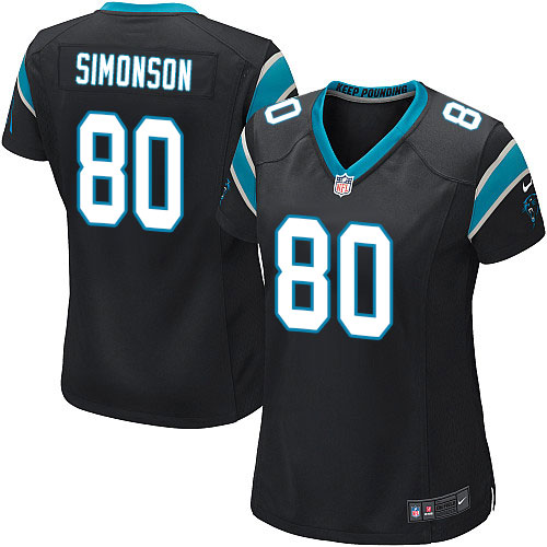Women's Game Scott Simonson Nike Jersey Black Home - #80 NFL Carolina Panthers