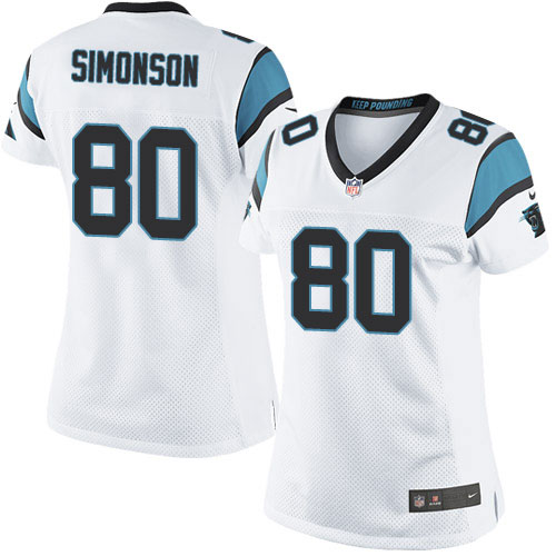 Women's Limited Scott Simonson Nike Jersey White Road - #80 NFL Carolina Panthers