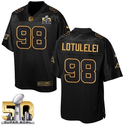 Men's Elite Star Lotulelei Super Bowl L Nike Jersey Black - #98 Pro Line Gold Collection NFL Carolina Panthers