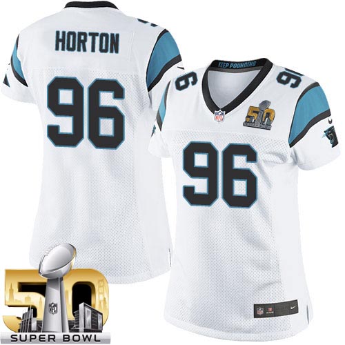Women's Elite Wes Horton Super Bowl L Nike Jersey White Road - #96 NFL Carolina Panthers
