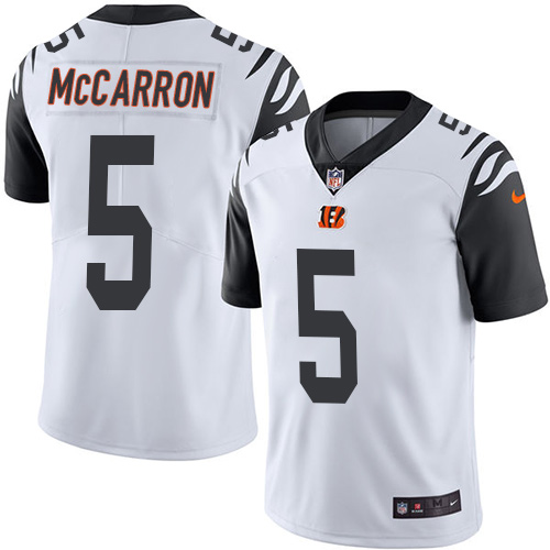 Men's Limited AJ McCarron Nike Jersey White - #5 Rush NFL Cincinnati Bengals