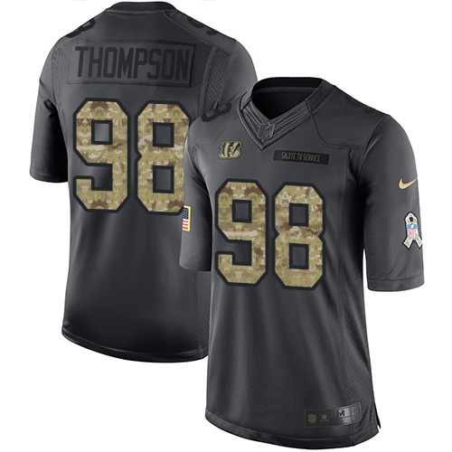 Men's Limited Brandon Thompson Nike Jersey Black - #98 2016 Salute to Service NFL Cincinnati Bengals