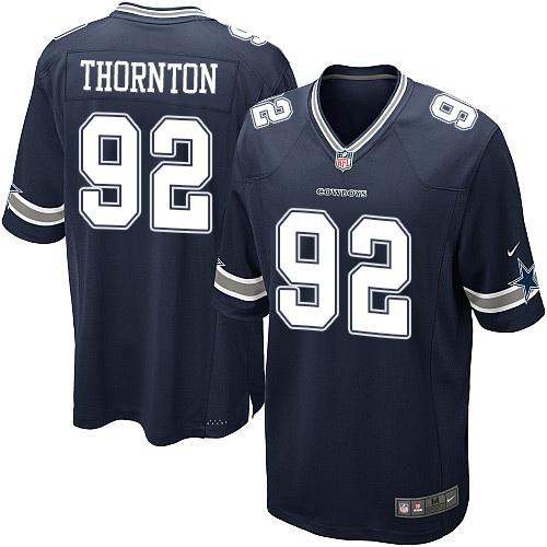 Men's Game Cedric Thornton Nike Jersey Navy Blue Home - #92 NFL Dallas Cowboys