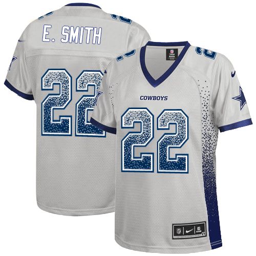 Women's Elite Emmitt Smith Nike Jersey Grey - #22 Drift Fashion NFL Dallas Cowboys