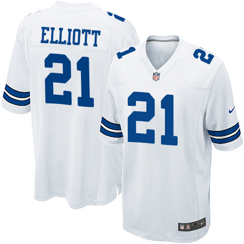 Men's Game Ezekiel Elliott Nike Jersey White Road - #21 NFL Dallas Cowboys