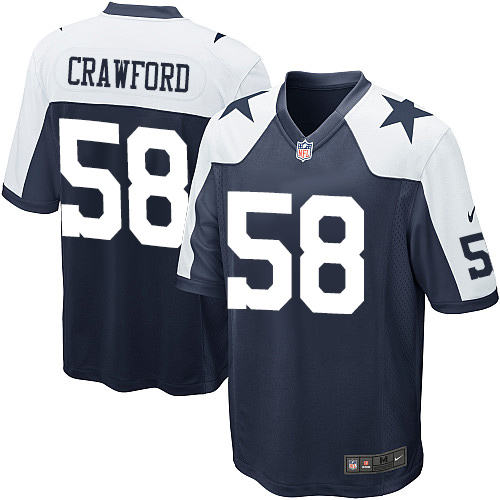 Men's Game Jack Crawford Nike Jersey Navy Blue Alternate - #58 Throwback NFL Dallas Cowboys