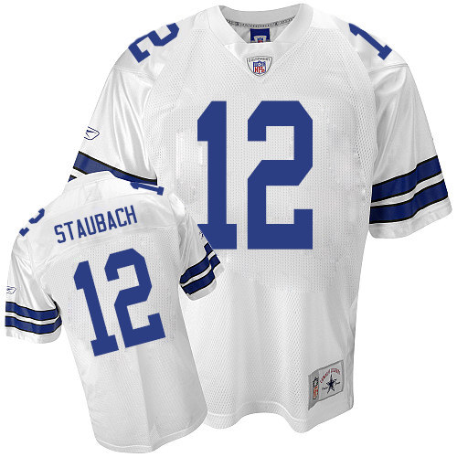 Men's Authentic Roger Staubach Reebok Jersey White - #12 Legend Throwback NFL Dallas Cowboys