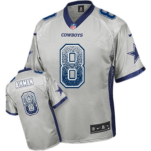 Men's Elite Troy Aikman Nike Jersey Grey - #8 Drift Fashion NFL Dallas Cowboys