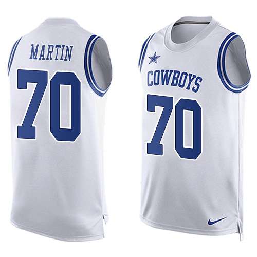 Men's Limited Zack Martin Nike Jersey White - #70 Player Name & Number Tank Top NFL Dallas Cowboys