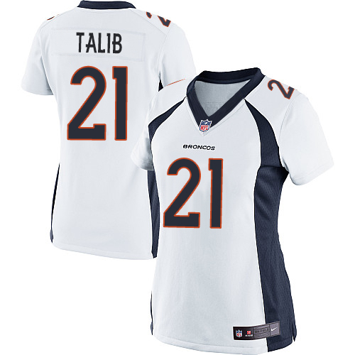 Women's Limited Aqib Talib Nike Jersey White Road - #21 NFL Denver Broncos