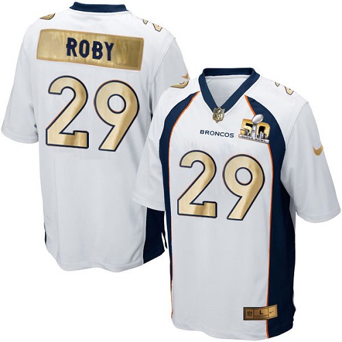 Men's Game Bradley Roby Nike Jersey White - #29 Super Bowl 50 Collection NFL Denver Broncos