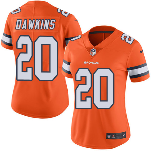 Women's Elite Brian Dawkins Nike Jersey Orange - #20 Rush NFL Denver Broncos