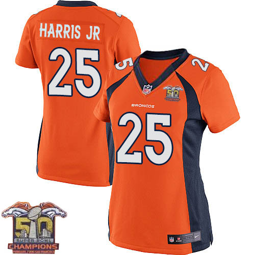 Women's Elite Chris Harris Jr Super Bowl 50 Champions Nike Jersey Orange Home - #25 NFL Denver Broncos