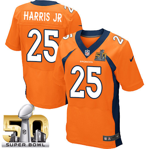 Men's Elite Chris Harris Jr Super Bowl L Nike Jersey Orange Home - #25 NFL Denver Broncos