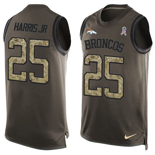 Men's Limited Chris Harris Jr Nike Jersey Green - #25 Salute to Service Tank Top NFL Denver Broncos