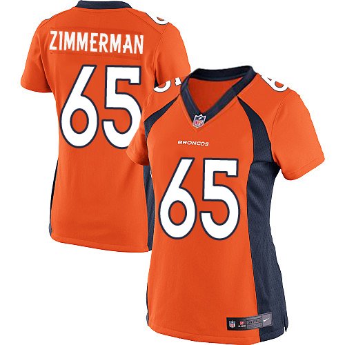 Women's Limited Gary Zimmerman Nike Jersey Orange Home - #65 NFL Denver Broncos