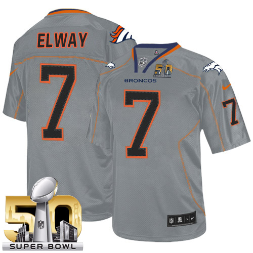 Men's Elite John Elway Super Bowl L Nike Jersey Lights Out Grey - #7 NFL Denver Broncos