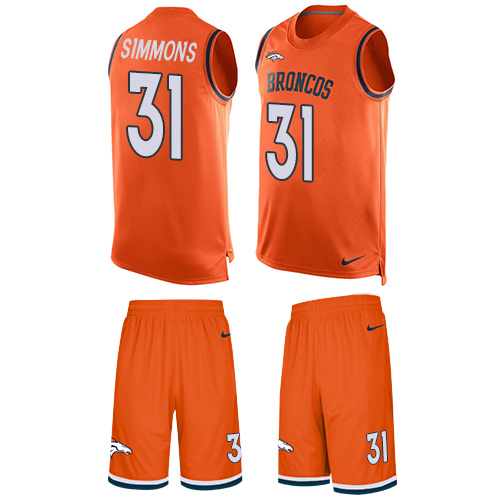 Men's Limited Justin Simmons Nike Jersey Orange - #31 Tank Top Suit NFL Denver Broncos