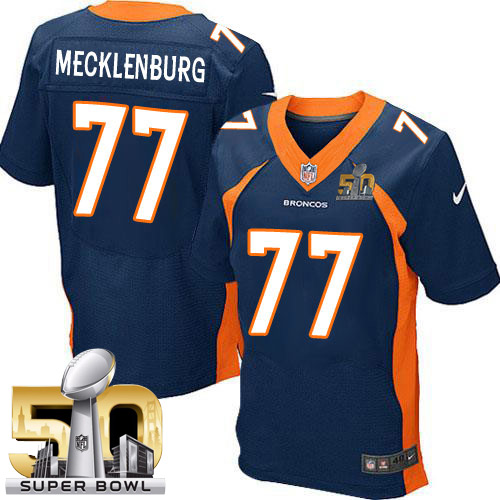 Men's Elite Karl Mecklenburg Super Bowl L Nike Jersey Navy Blue Alternate - #77 NFL Denver Broncos