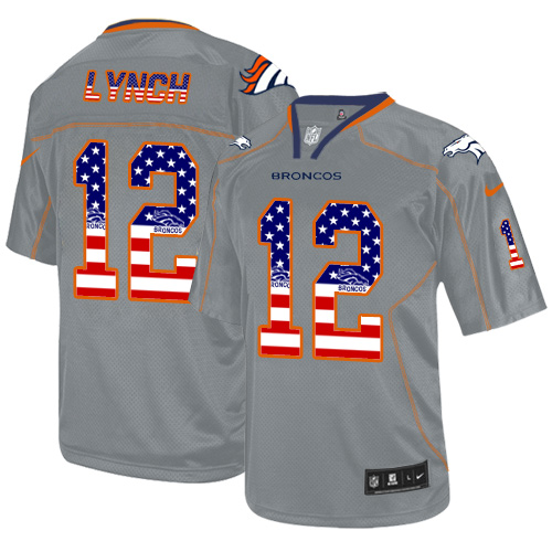 Men's Limited Paxton Lynch Nike Jersey Grey - #12 USA Flag Fashion NFL Denver Broncos