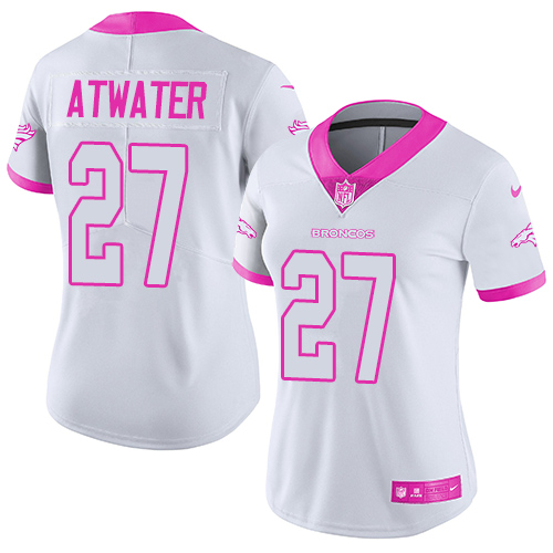 Women's Limited Steve Atwater Nike Jersey White/Pink - #27 Rush Fashion NFL Denver Broncos