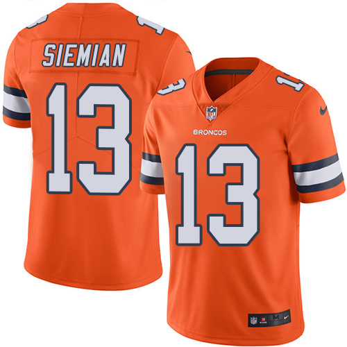 Men's Limited Trevor Siemian Nike Jersey Orange - #13 Rush NFL Denver Broncos