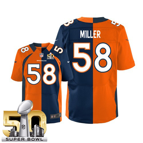 Men's Limited Von Miller Super Bowl 50 Bound Nike Jersey Orange/Navy - #58 Split Fashion NFL Denver Broncos